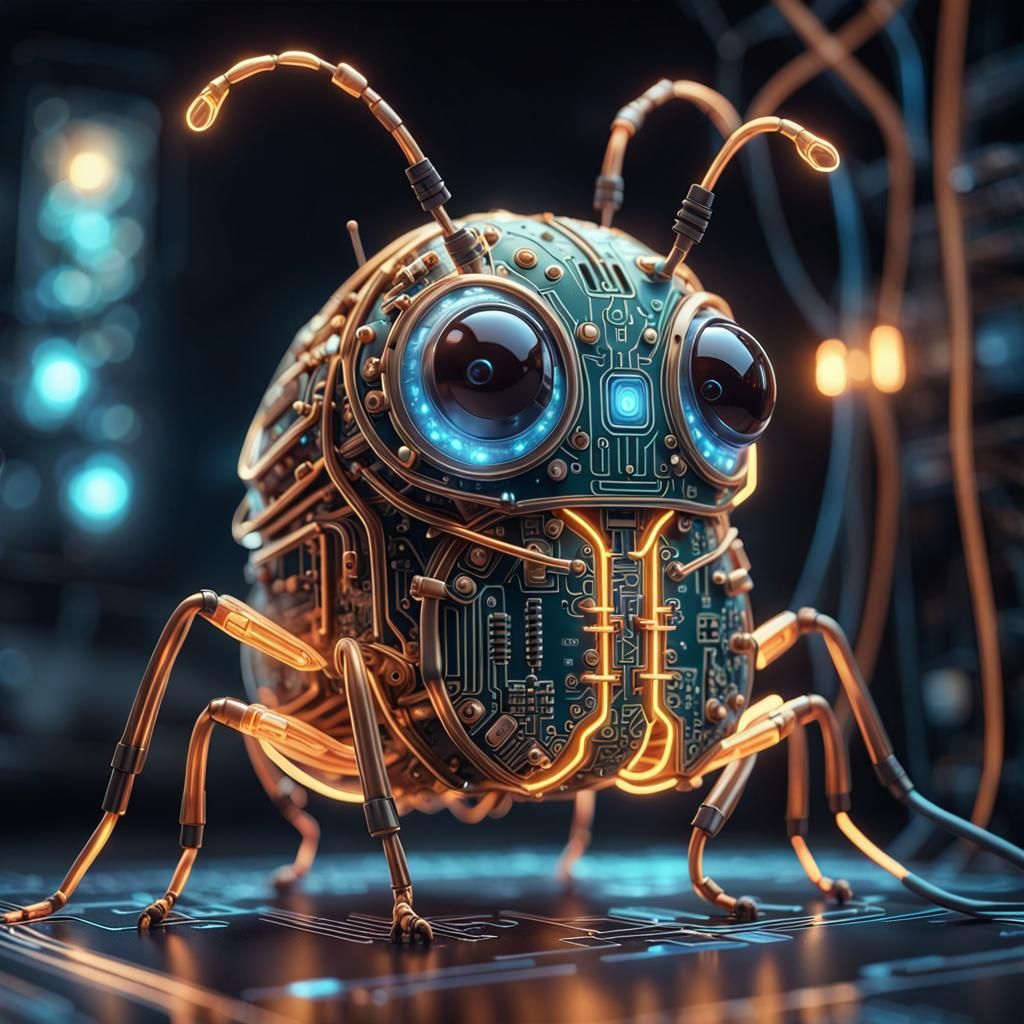 Adorable Glowing Circuit Board Bug: Digital Illustration