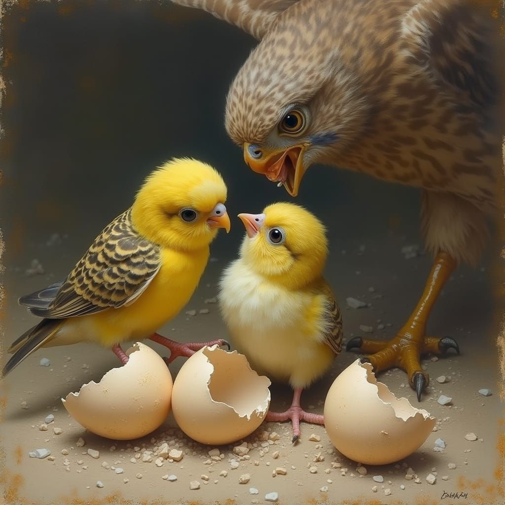 Protective Budgerigar Shields Chick from Hawk in Wildlife Ar...