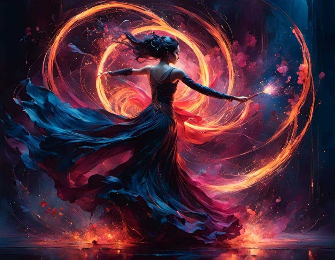 Captivating Fire Dancer in Dreamy Darkness