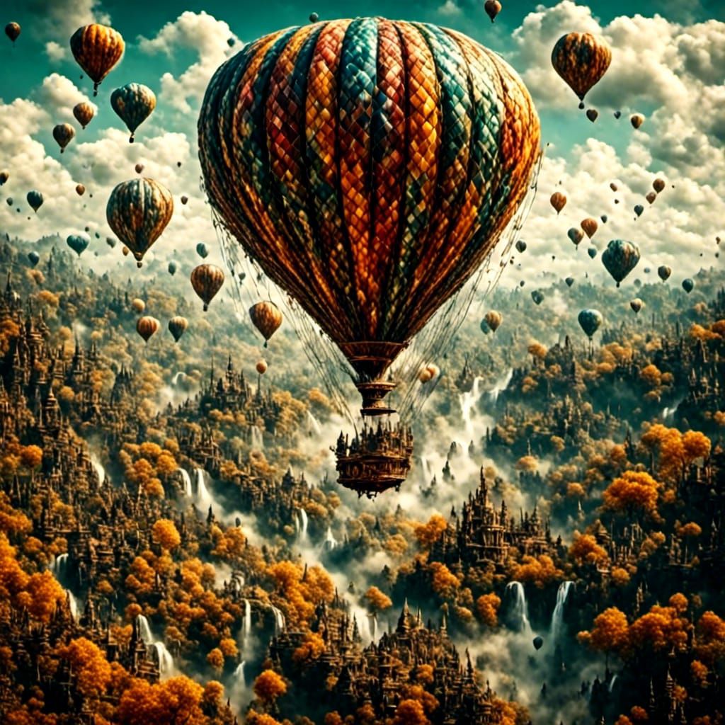 Hot Air Balloon Floating Over Canyon