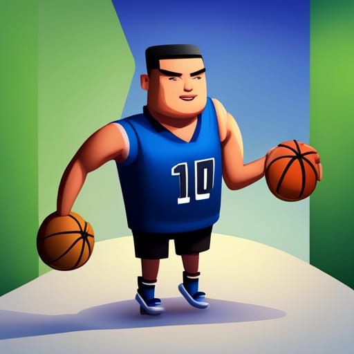 Pixelated Cartoon of Asian Basketball Player in 3D
