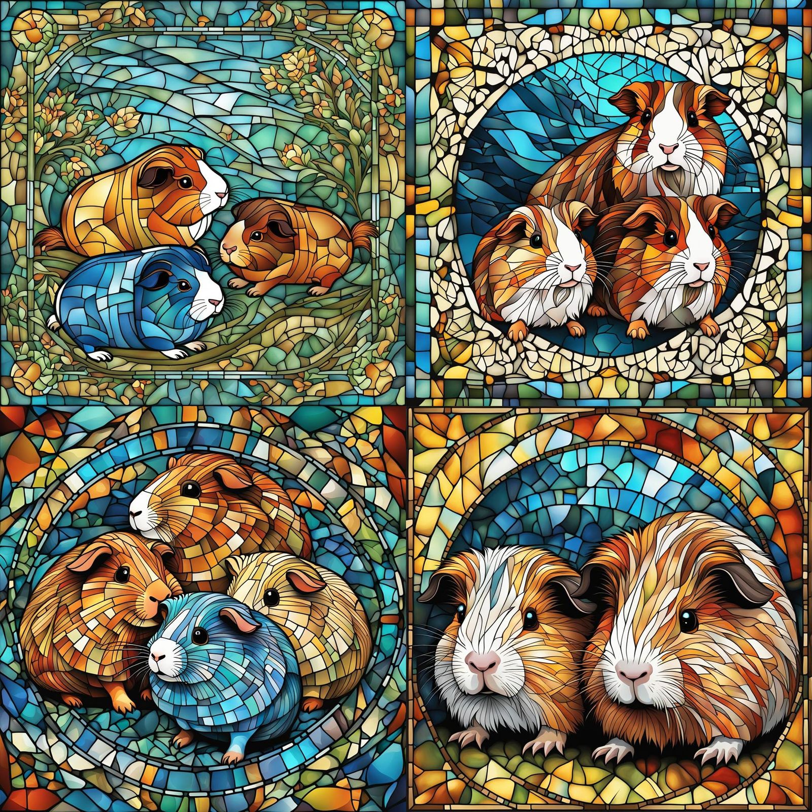 Guinea Pigs in Stained Glass Mosaic