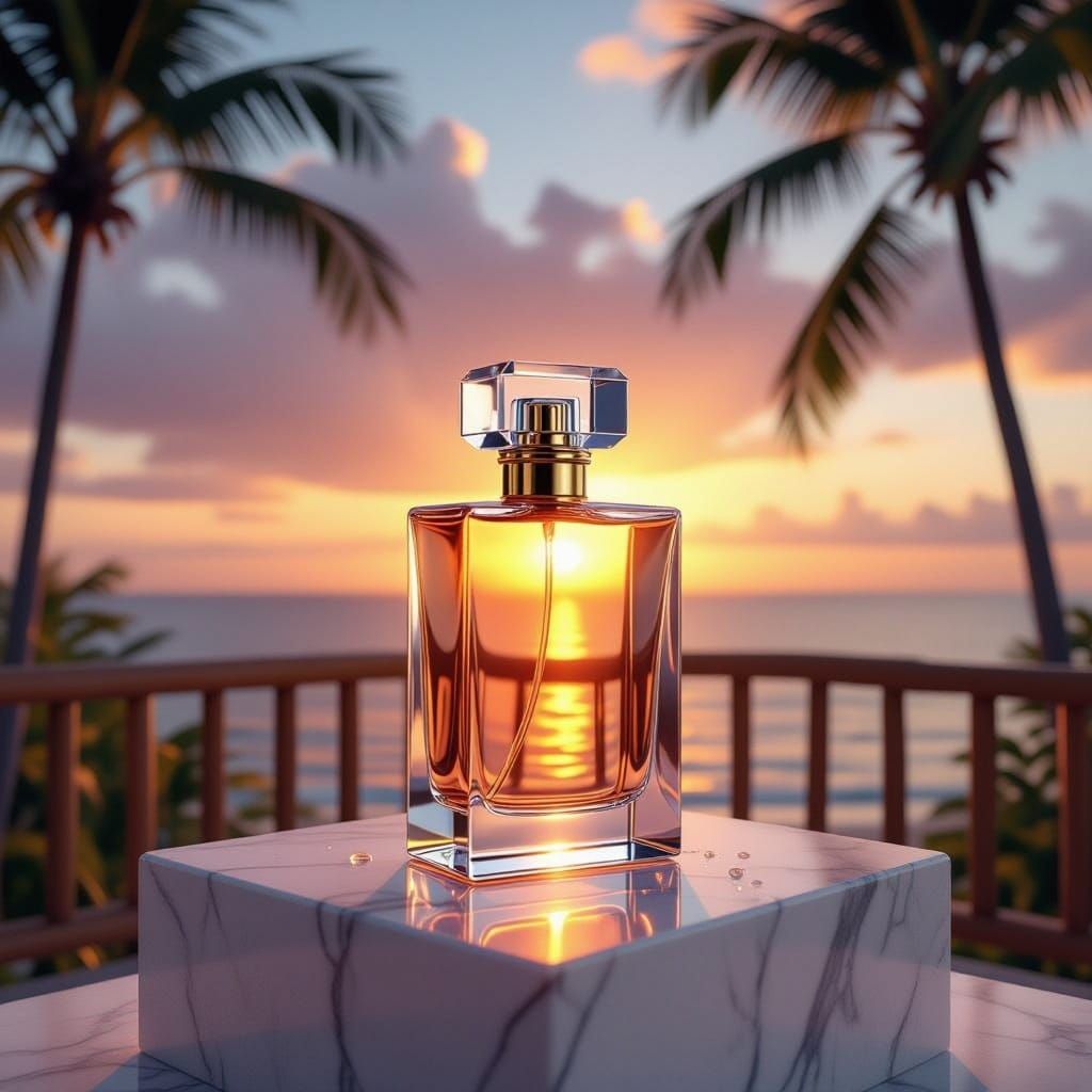 Art Deco Perfume Bottle on Tropical Balcony