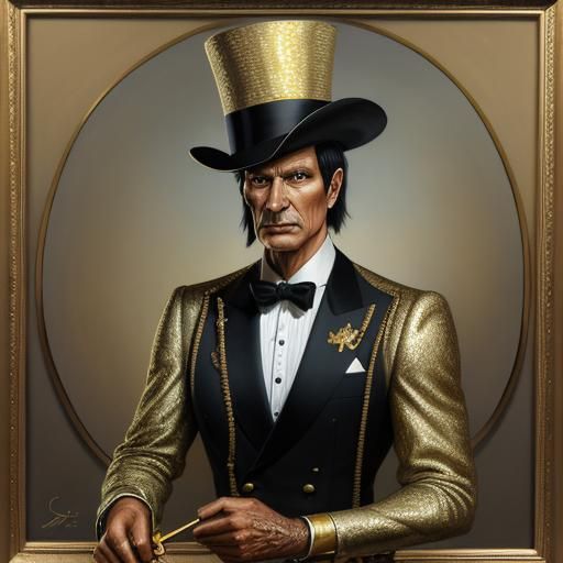 A taipan wearing a silver and gold top hat