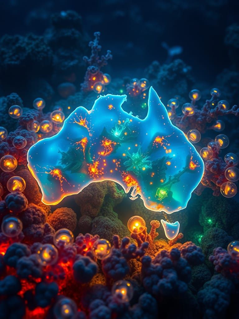 Bioluminescent Reef Domes in Alcohol Ink Style