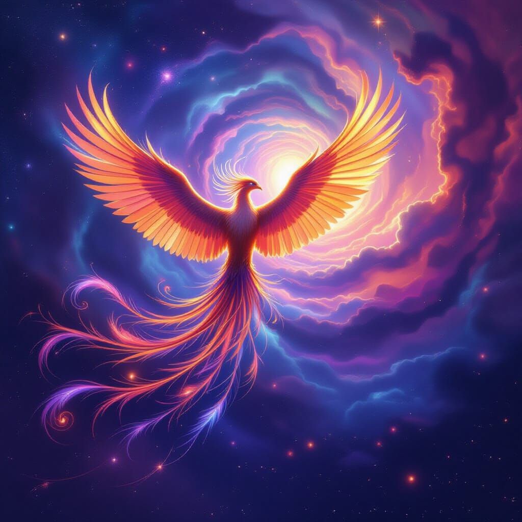 Majestic Phoenix Soars Through Cosmic Nebula