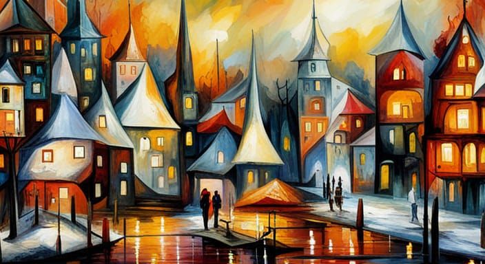 Little fairy town by Leonid Afremov and H.R Giger