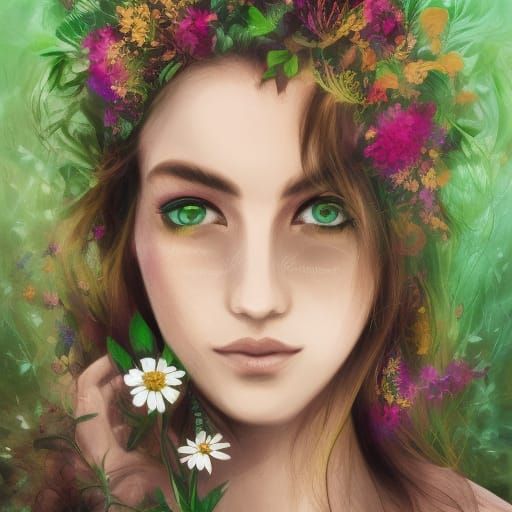 Floral Nature Portrait of a Man with Green Eyes