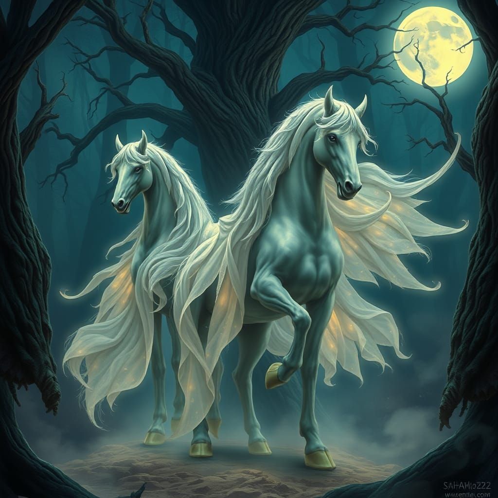 Centaurs in Moonlit Forest: Ethereal Fantasy Art
