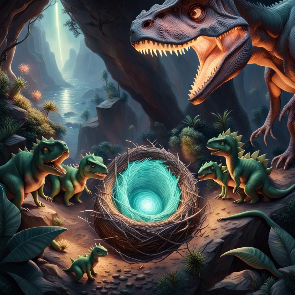 Glowing Dinosaur Nest Hyperrealistic Concept Art