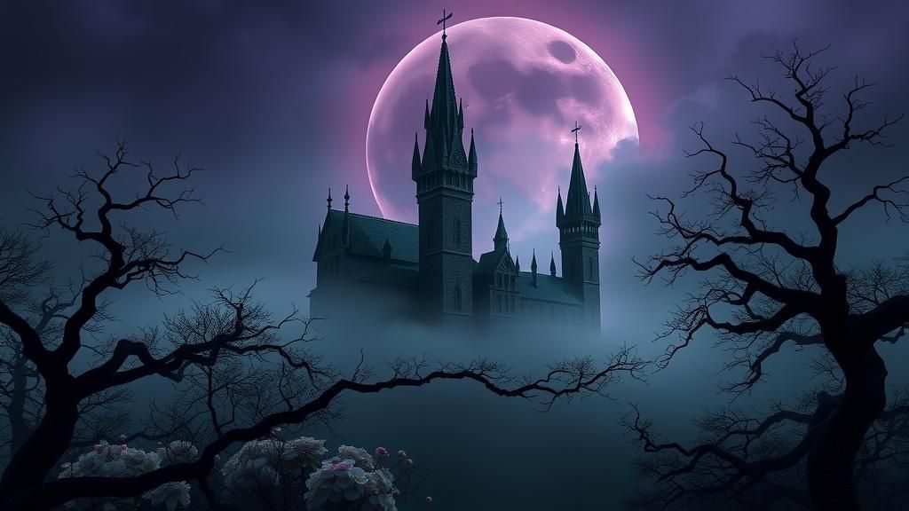 Mystical Plum Castle Under Lunar Eclipse