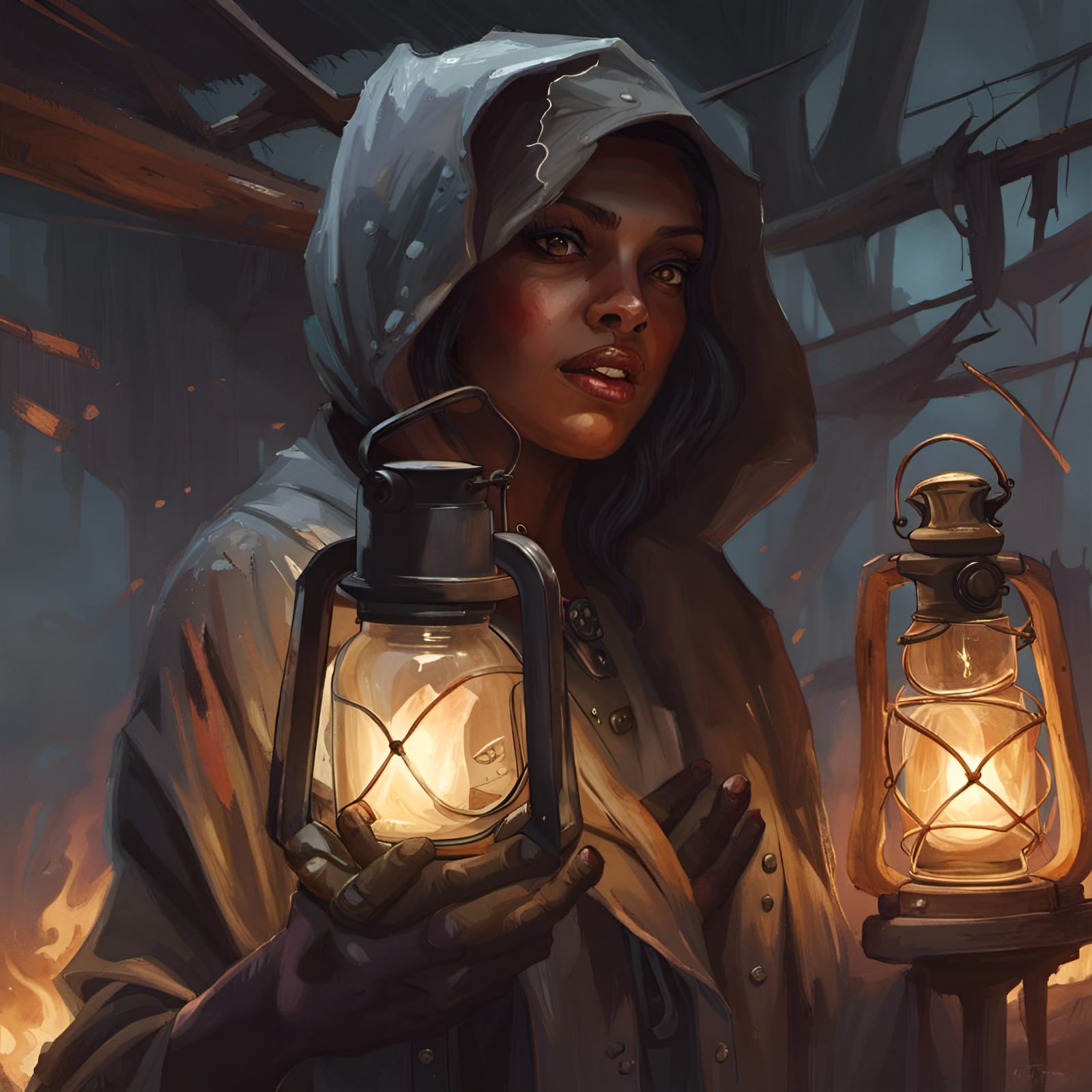 Apocalyptic Junkyard: Woman Hiding in Fear