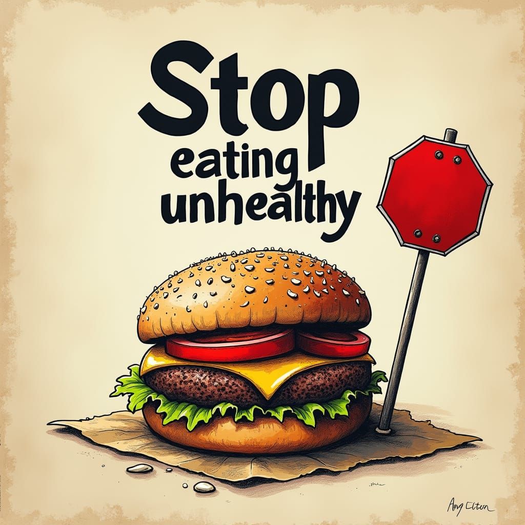Bold Calligraphy Art: Stop Eating Unhealthy