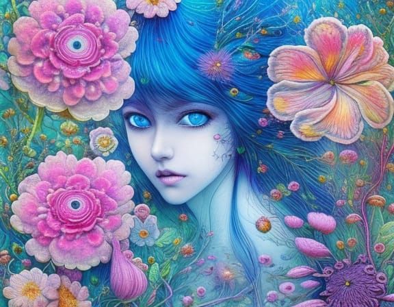 Embroidered Eyes in a Fantastical Gouache Garden