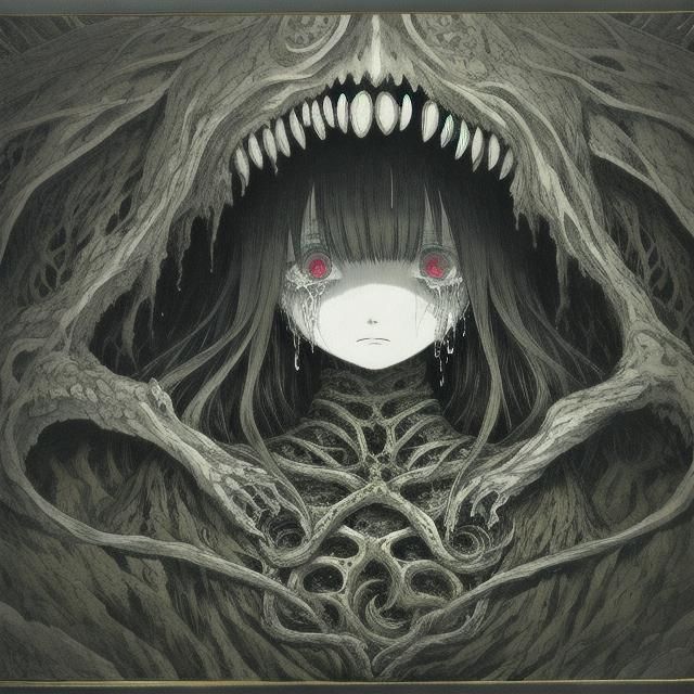 Sad Anime Girl in Fantasy Horror Manga Style