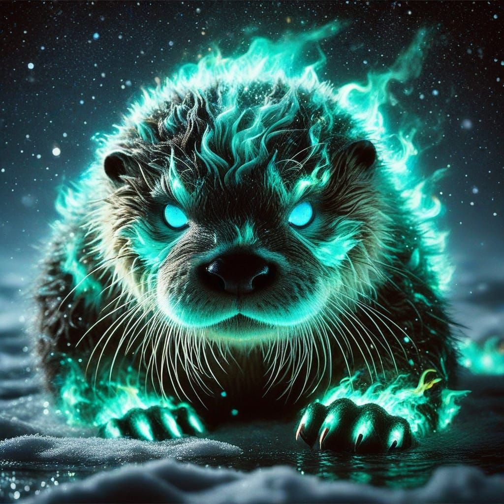 River Otter Enveloped in Fiery Blaze on Arctic Tundra