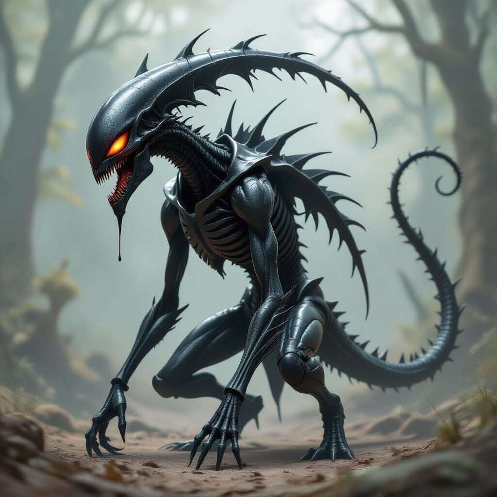 Nightmarish Alien Creature with Obsidian Exoskeleton
