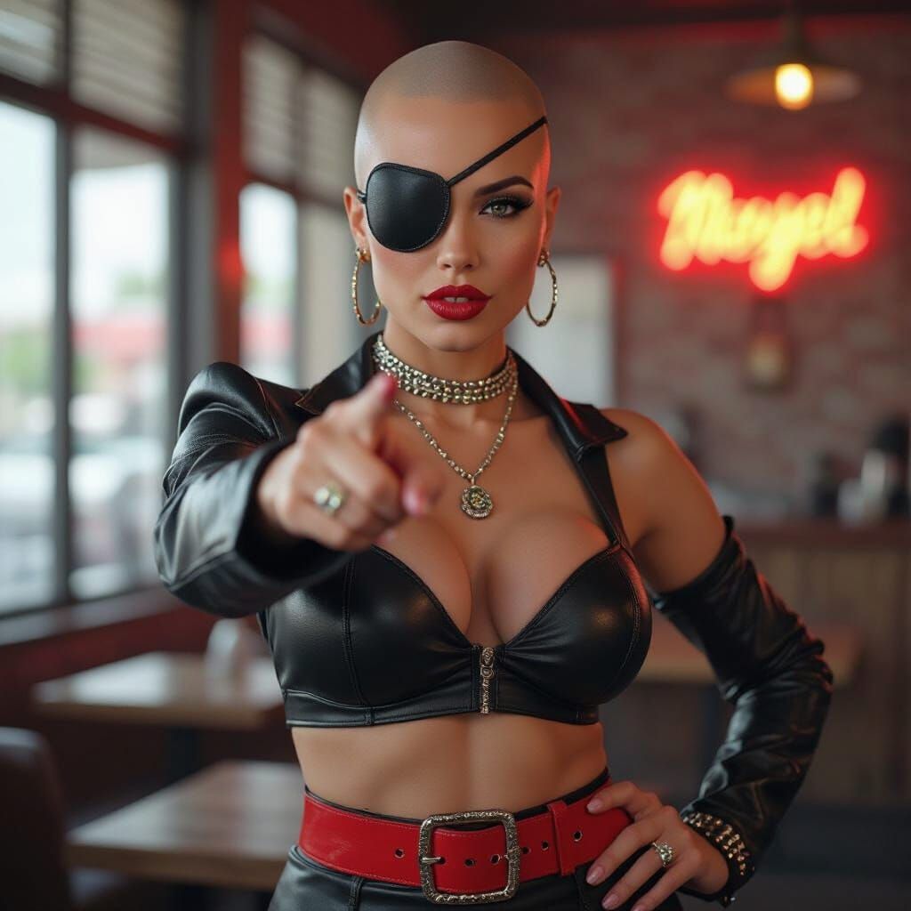 Provocative Woman with Eyepatch and Red Belt