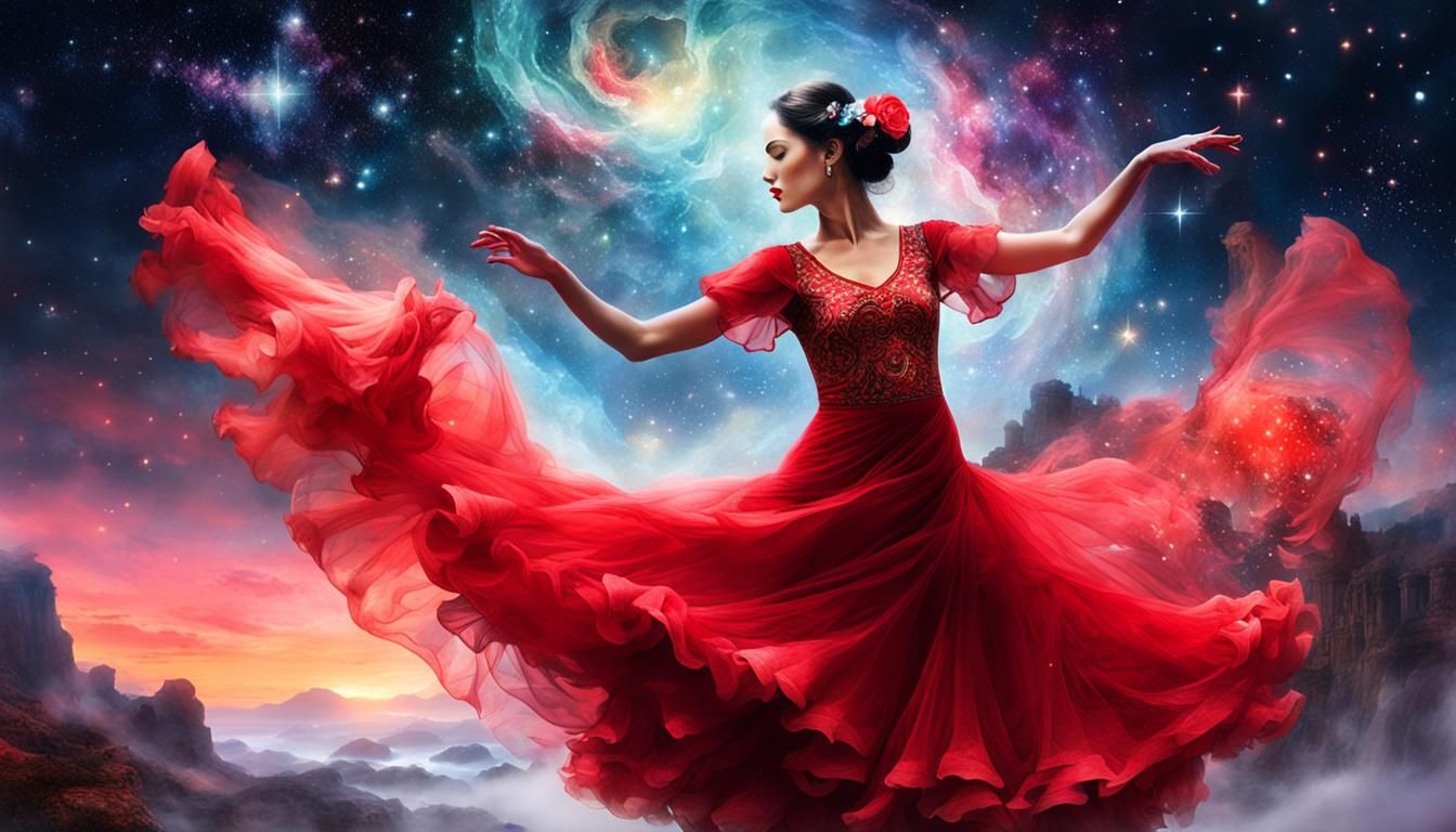 Flamenco Dancer Double Exposure with Space Galaxy