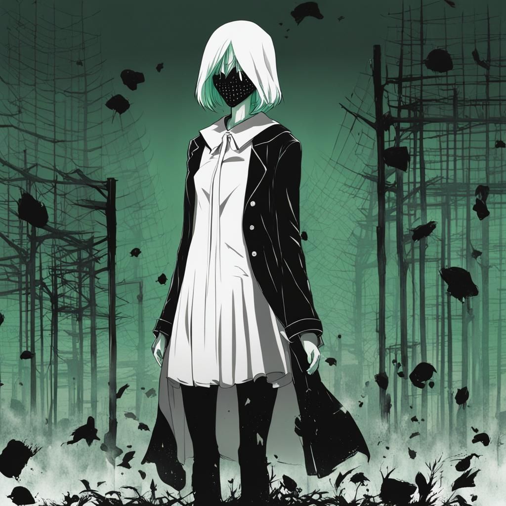 Headless Woman in Anime Style, Black and Viridian