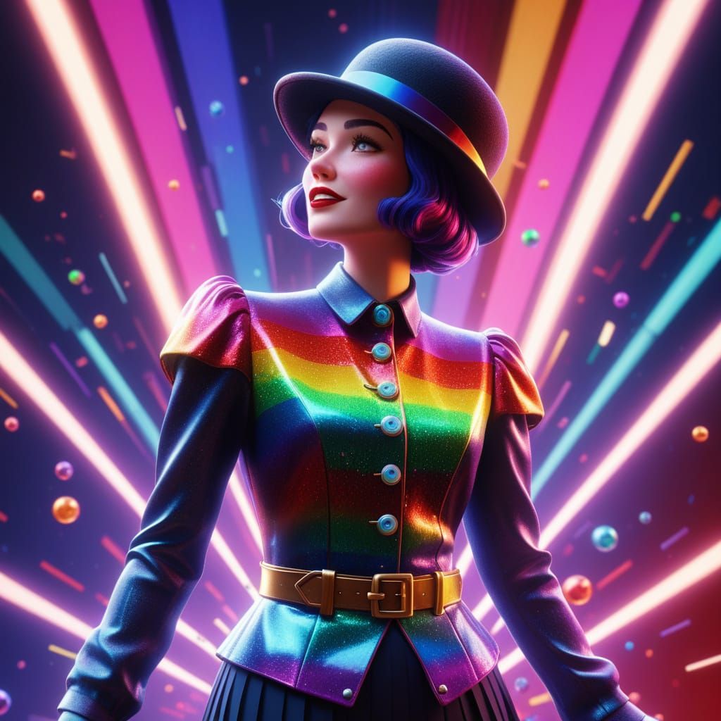 Vivacious Flapper Woman in Radiant Rainbow Aura