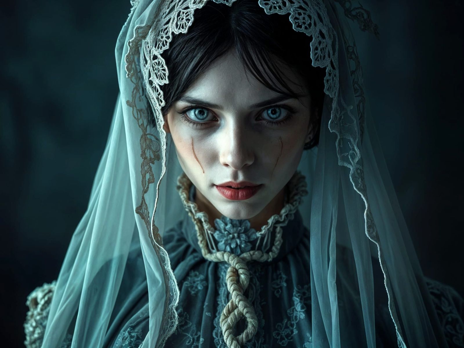 Ethereal Ghost Woman in Haunting Realism