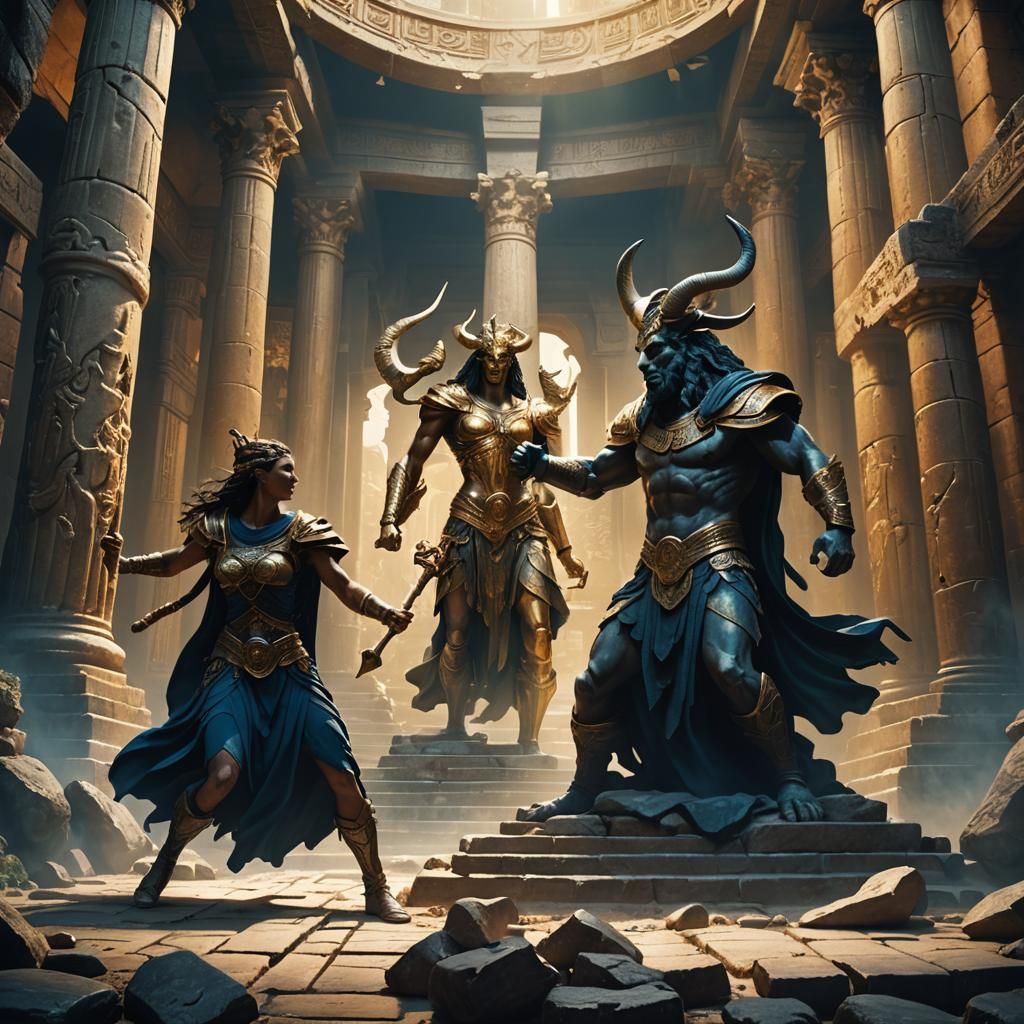 Minotaur vs. Justitia in Ancient Labyrinth