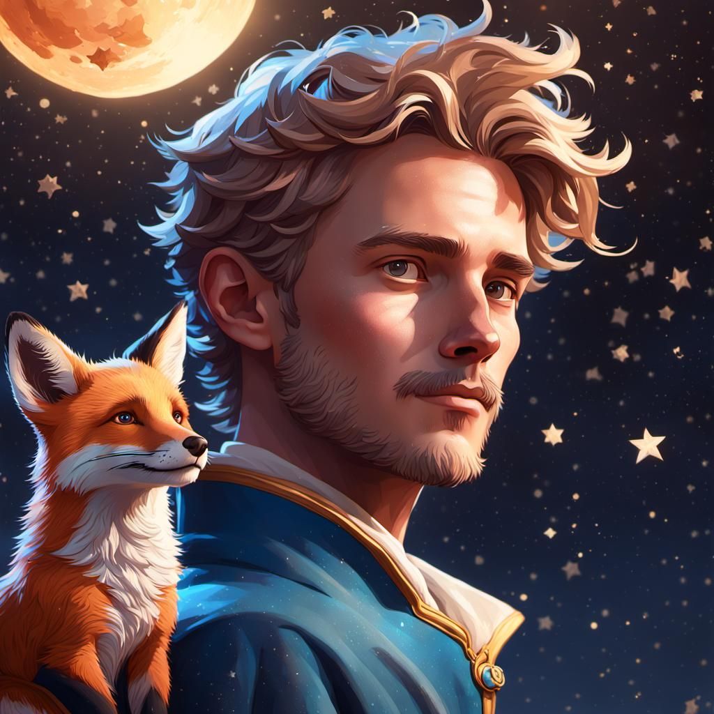 Little Prince and Fox Stargazing: Digital Art Portrait