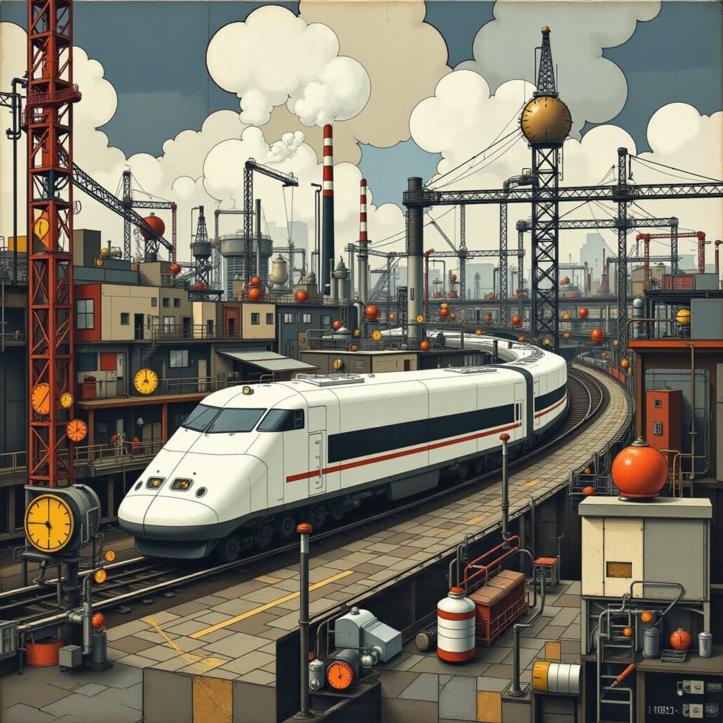 Bullet Train in Tokyo, Mondrian Factory Style