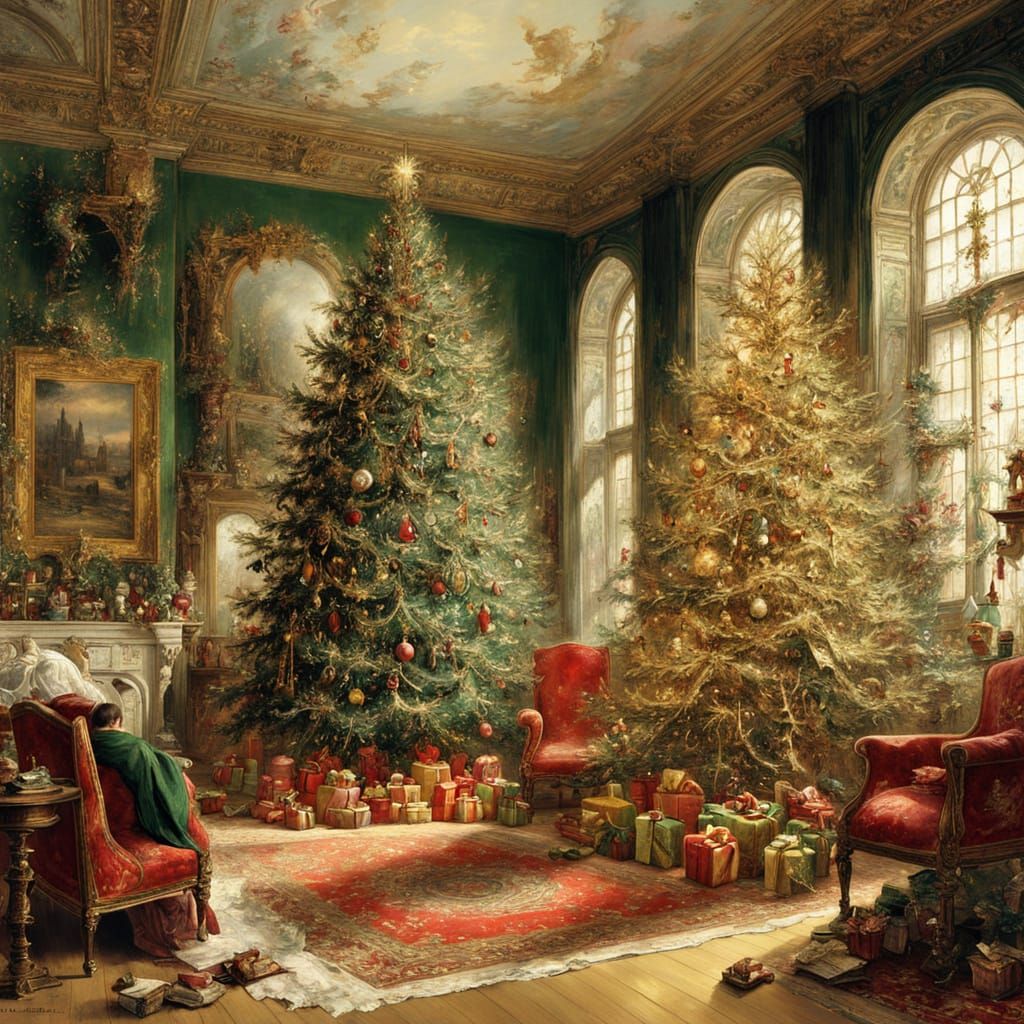 Ethereal Christmas Living Room with Festive Decorations