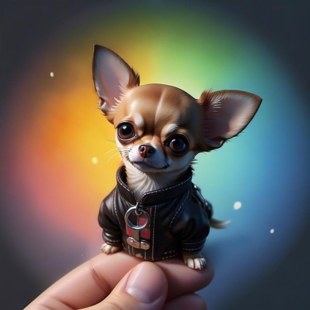 Miniature Chihuahua wearing a leather jacket