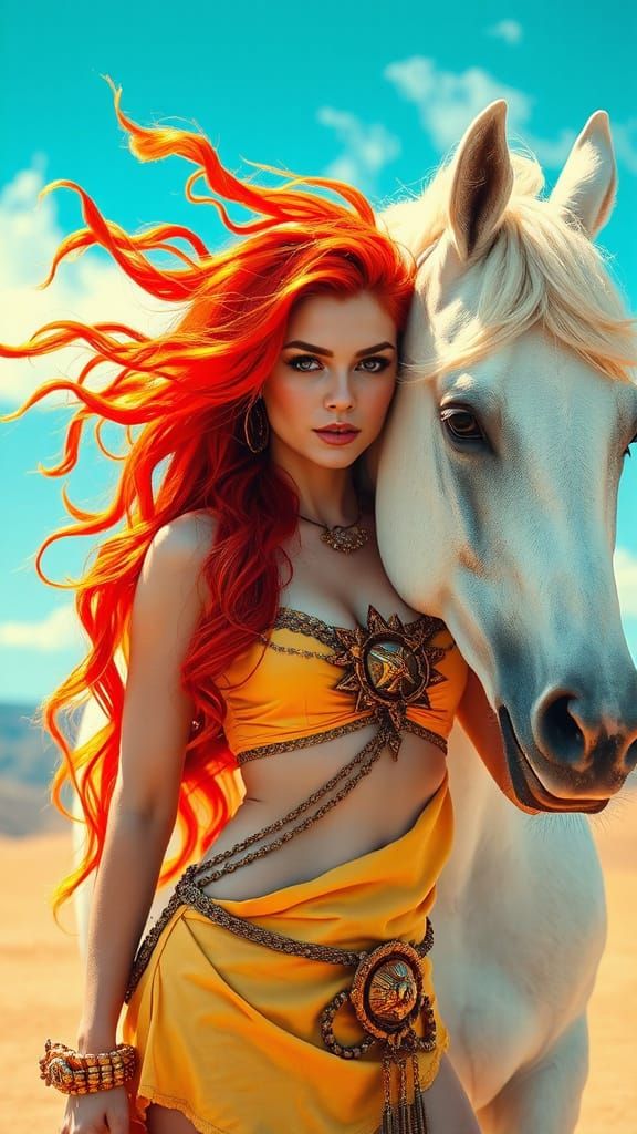 Lilith Ablaze: Epic Retrowave Art with Fiery Woman and White...