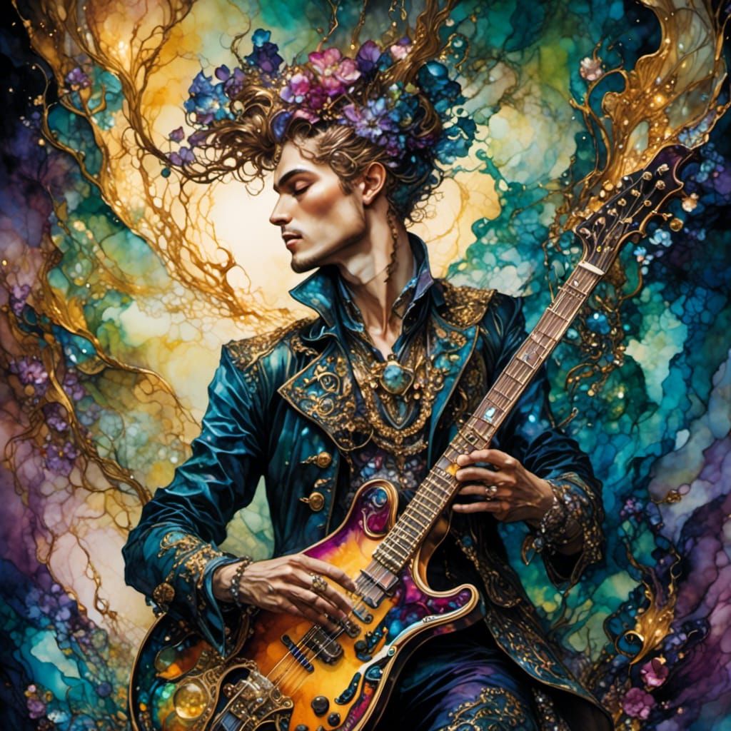 Fantasy Punk Rockstar Onstage in Alcohol Ink Style