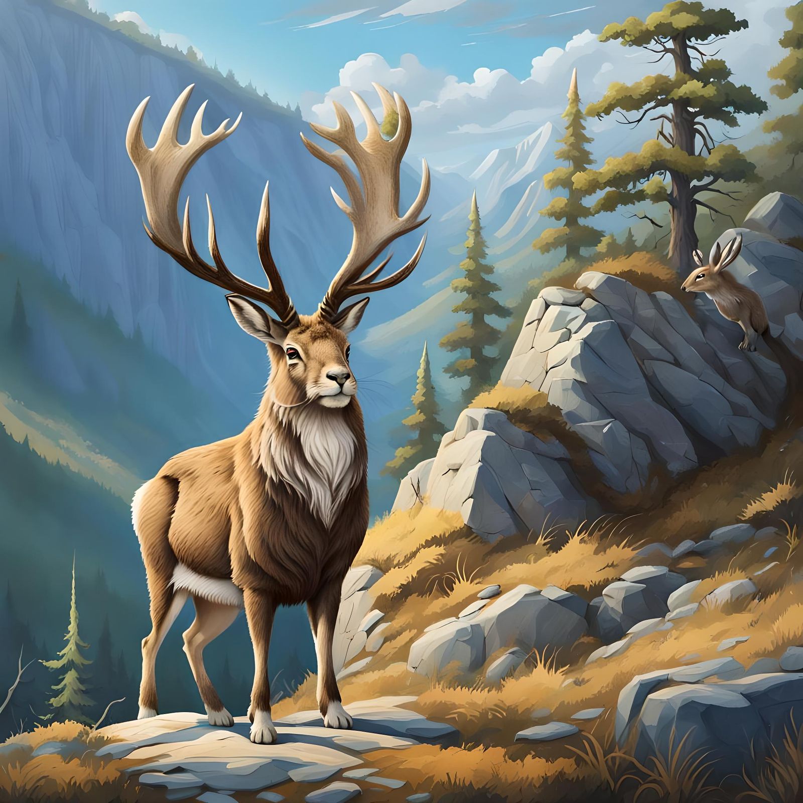 Majestic Royal Jackalope Overlooking Ancient Forest