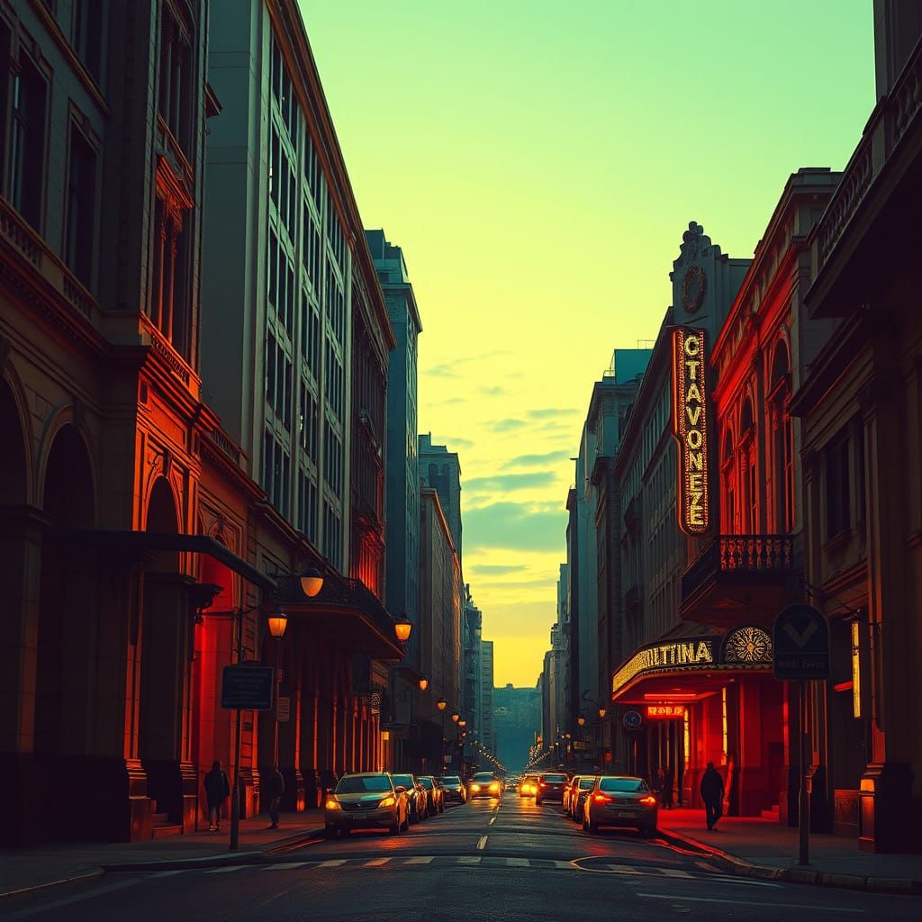 Vibrant Montevideo Streetscape at Sunset