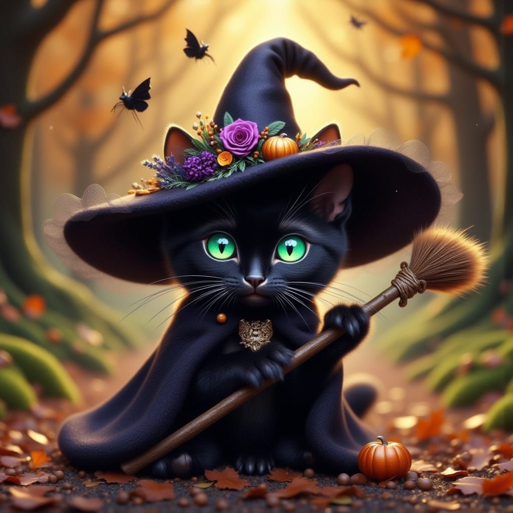 Bewitching Black Cat in Witch Costume