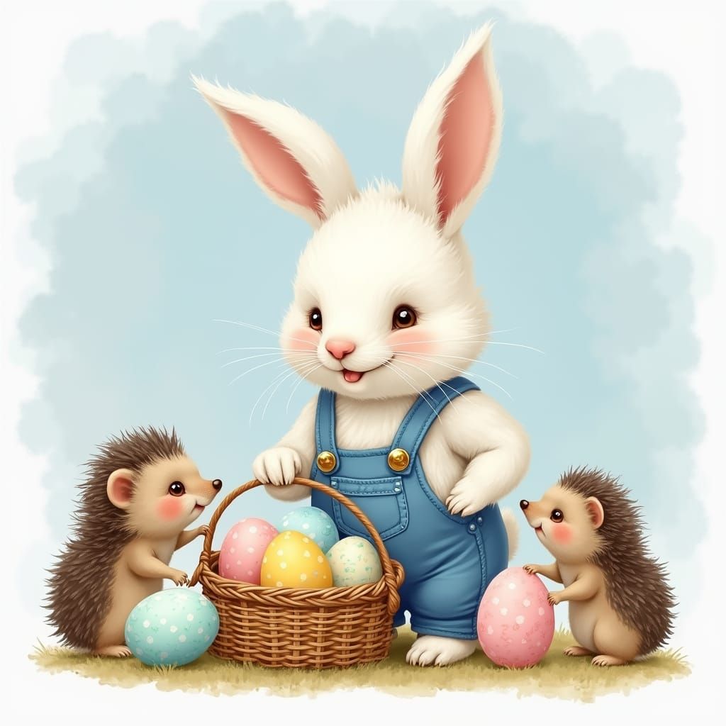 Whimsical Easter Bunny Surprises Hedgehogs with Colorful Egg...