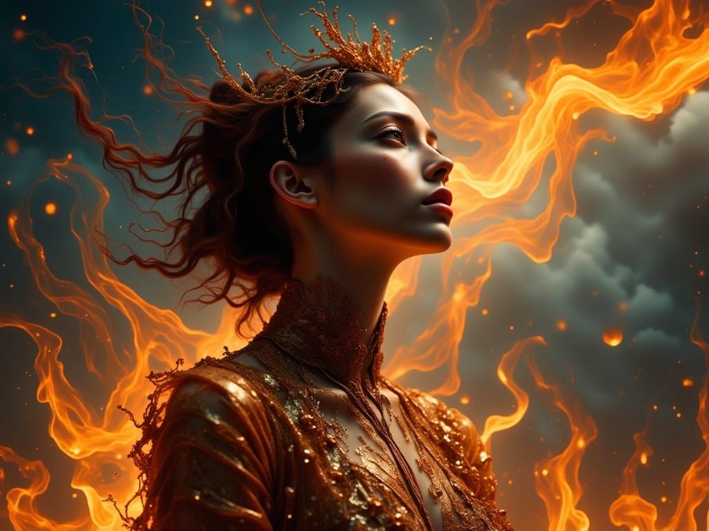 Fiery Sky Portrait in Digital Art Style