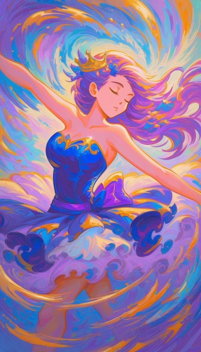 Sleeping Ballerina in Whimsical Anime Impasto Style