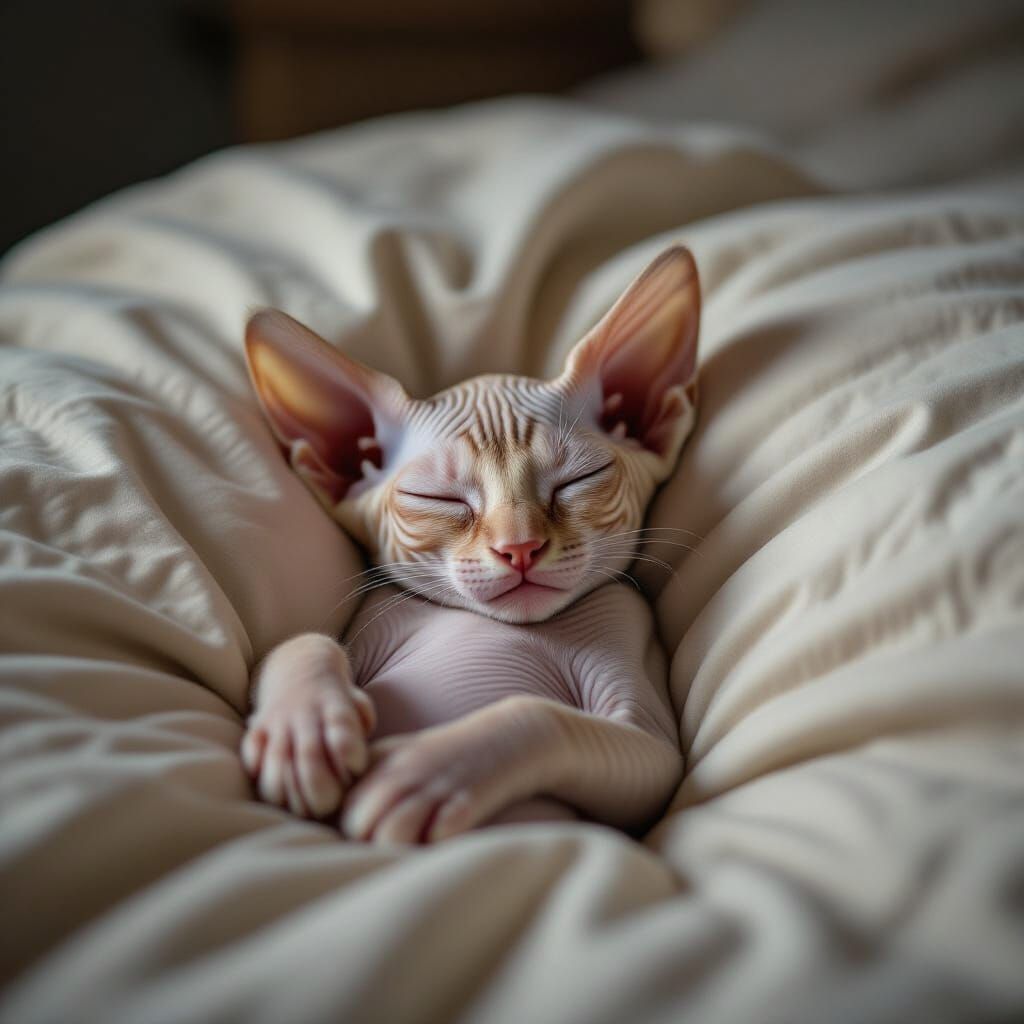 Relaxed Sphynx Kitten in Photorealistic Style