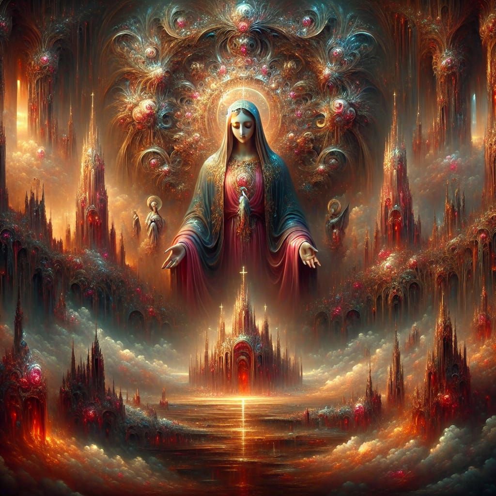 Detailed Matte Painting of Holy Mary in Fantasy Style