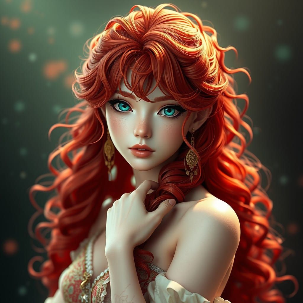 Ethereal 3D Anime-Style Portrait of a Stunning Redhead
