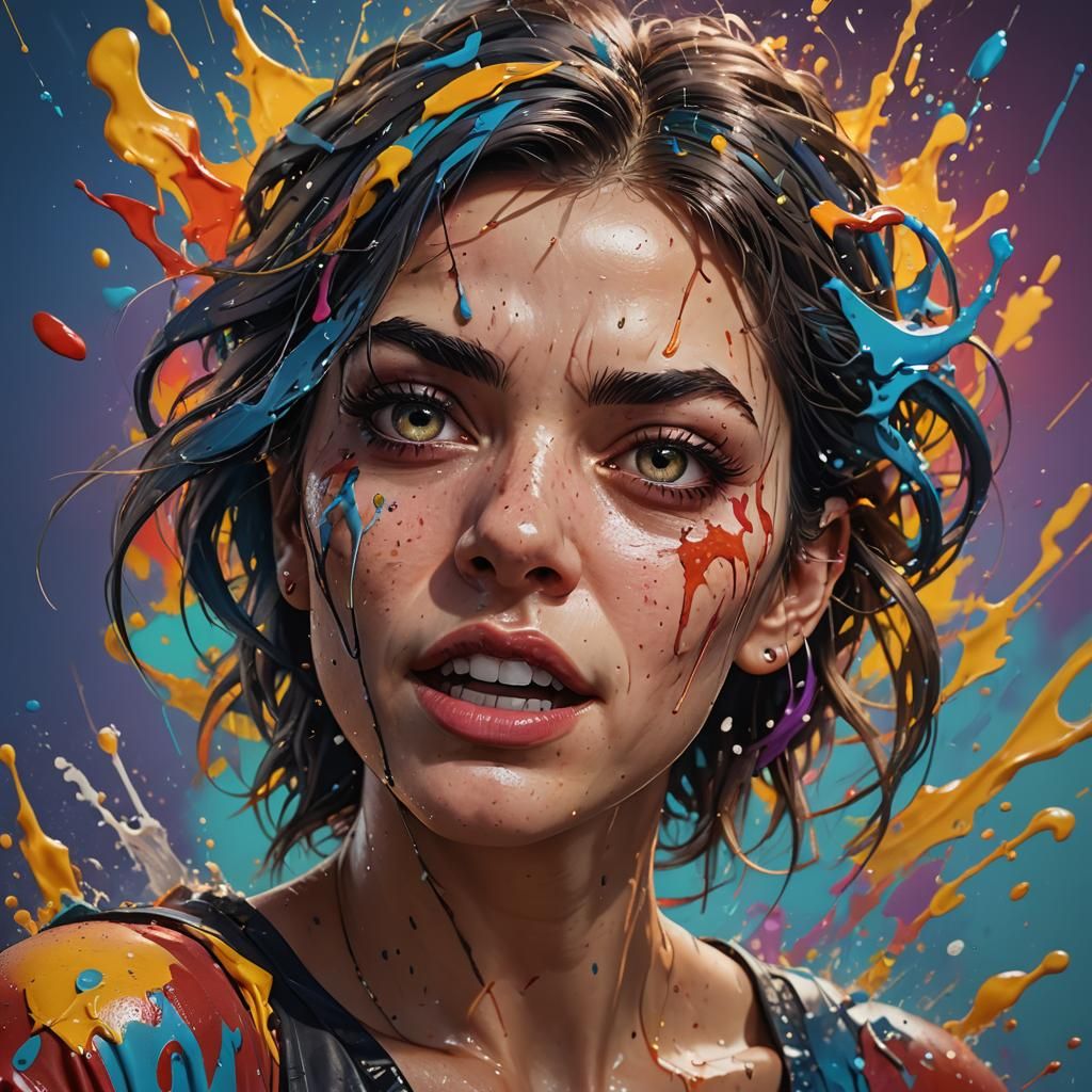 Hyperrealistic Portrait of Girl in Splash Art Style