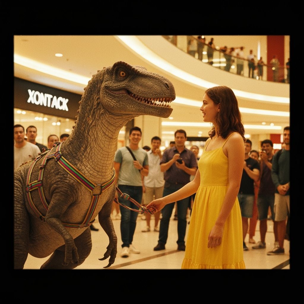 Giant Pet Dinosaur Smiles in Shopping Mall