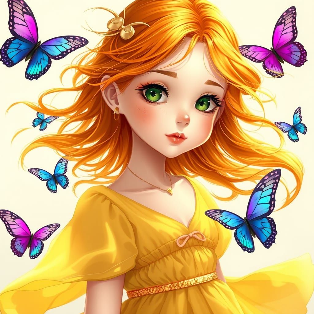 Girl with Butterflies: 3D Anime Art