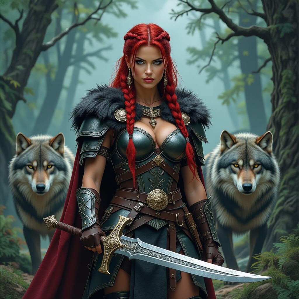 Viking Warrior Woman in Mystical Forest