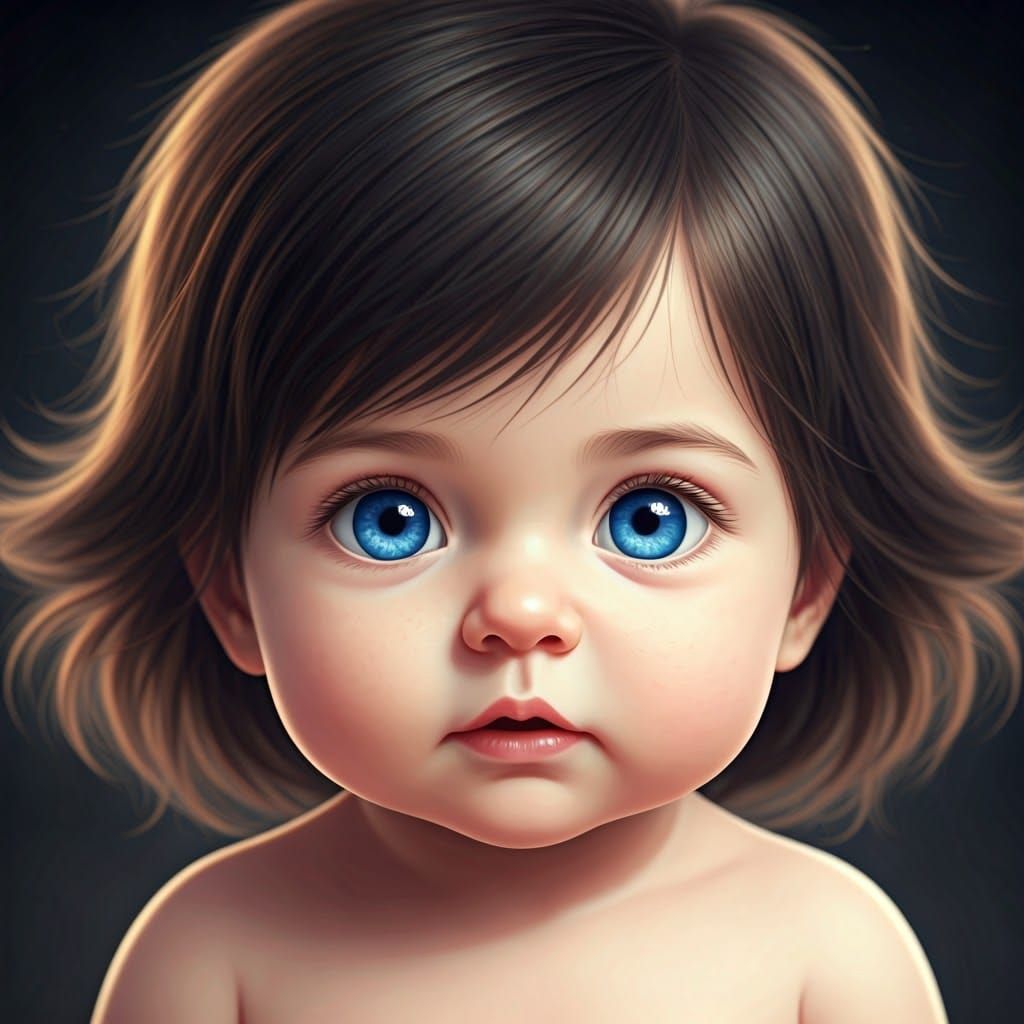 Anime-Inspired Portrait of a Baby Girl with Blue Eyes