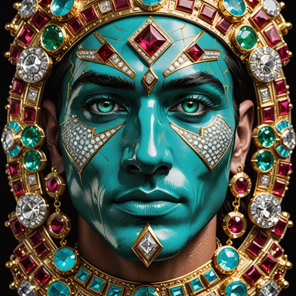 Golden God with Chrome Eyes and Gemstone Adornments