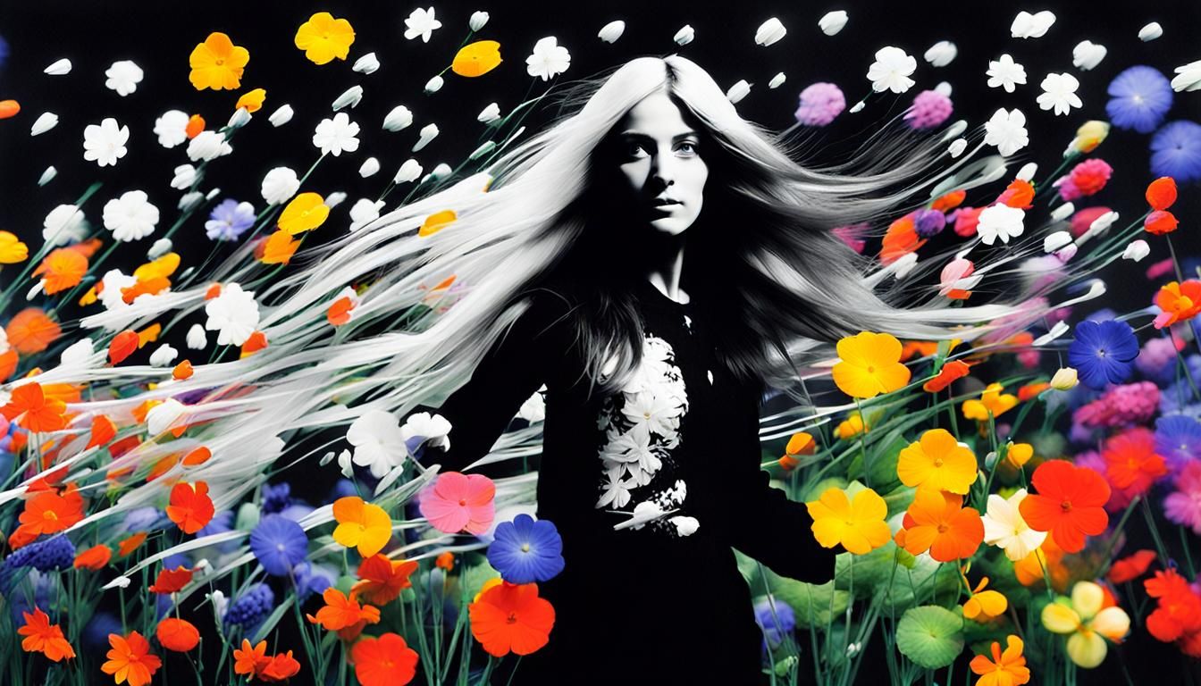 Luminescent Woman in Lupinus Flower Universe