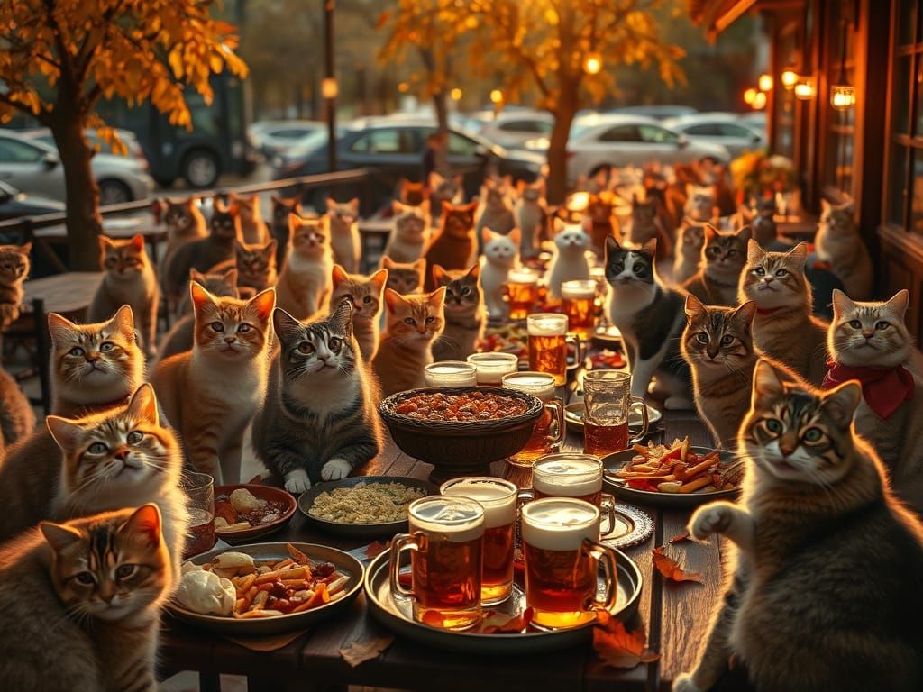 Cats Enjoying an Autumn Feast at Oktoberfest
